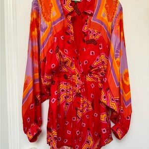 FARM Rio Red and Orange Mini Dress